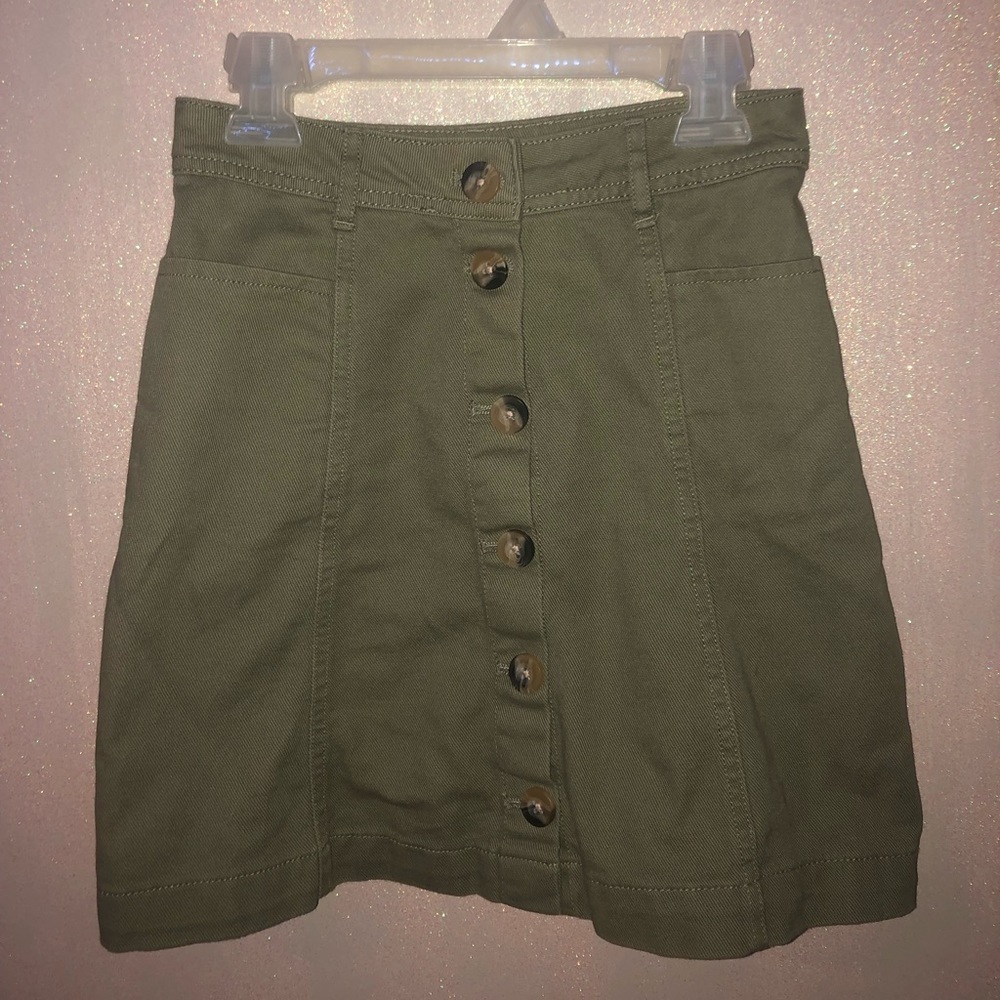 H&M Green Denim Button Down Skirt